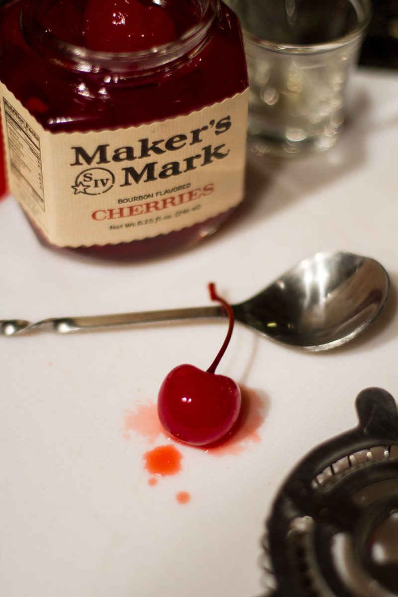 Manhattan Cocktail Recipe, makers mark cherries