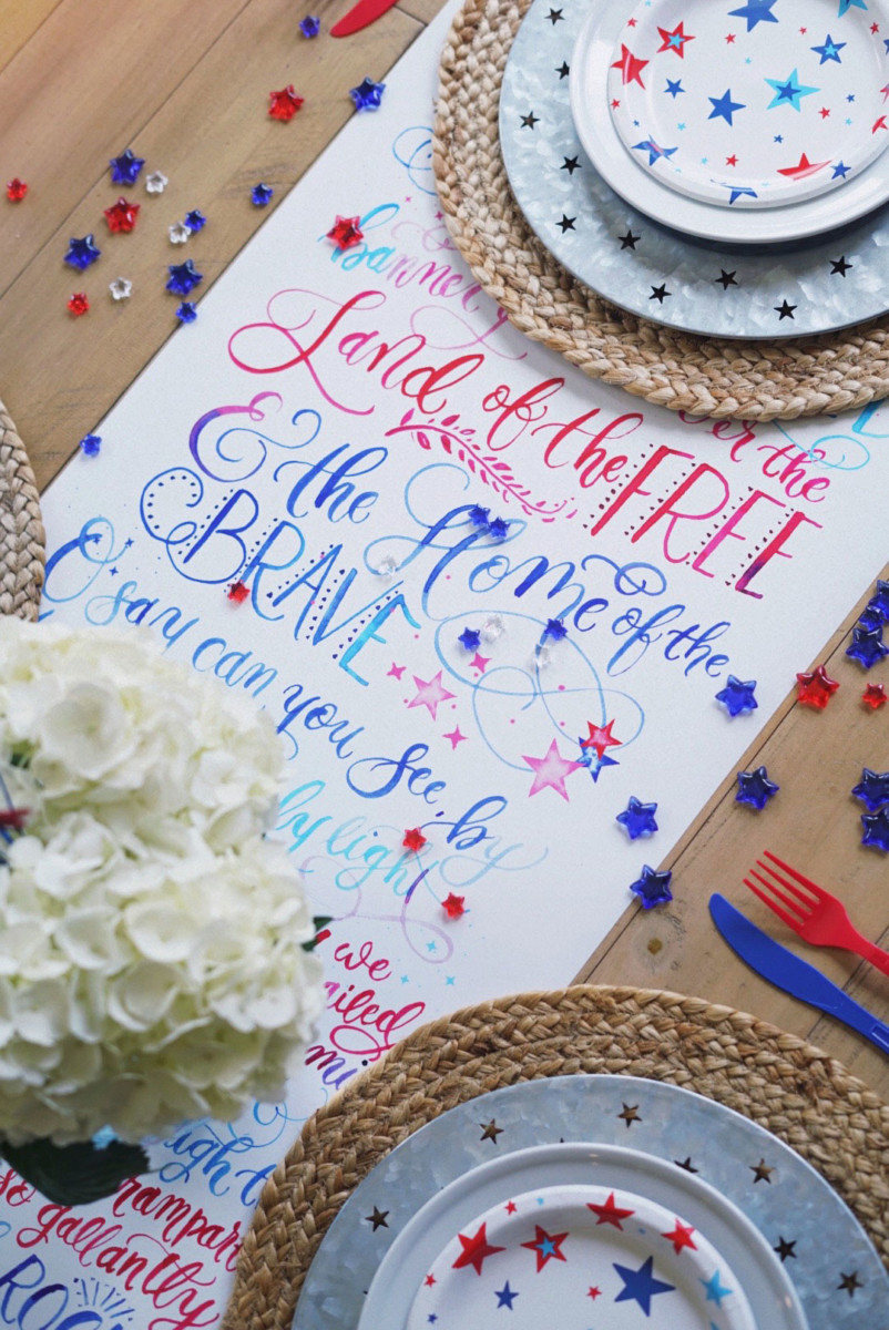 Star Spangled Banner Table runner cam monet watercolor